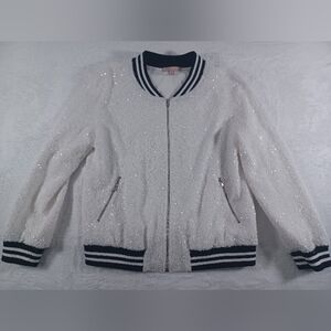 Vintage Maloom White Sequin Bomber Jacket Hong Kong Small